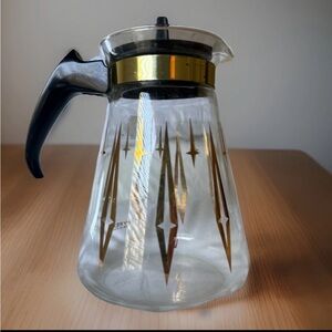 Vintage Pyrex Atomic Starburst Coffee Carafe | Mid Century Gold Diamond Design